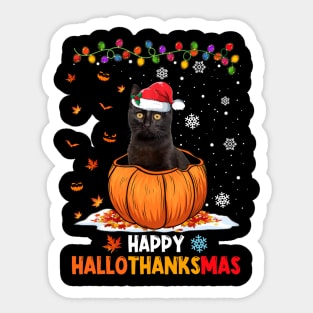 Black Cat On Pumpkin Happy Hallothanksmas Sticker
